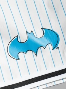 ROMWE MEN WB 100th | ROMWE Guys Cartoon Graphic Striped Drawstring Waist Shorts - Blue and White - View 3