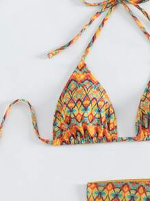 3packs Geo Print Triangle Summer Beach Bikini Set & Beach Skirt - Multicolor - View 3