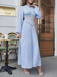 Modelyn Flounce Sleeve Wide Leg Jumpsuit - Baby Blue - View 6