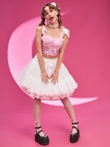 Áo khoác và áo lót dành cho xe tăng nữ Nơ Bướm Tương phản lông thú giả Thắt nút màu trơn Giải trí - Hồng - Xem 4