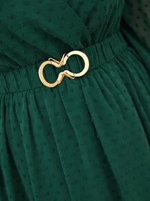 SHEIN Frenchy Đầm Plus Size Thắt lưng Xù Viên lá sen Trọn gói màu trơn Thanh lịch - Màu xanh lá cây đậm - Xem 2