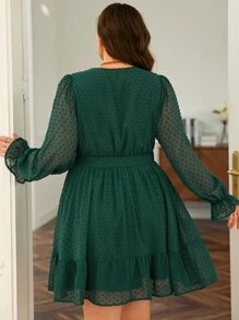 SHEIN Frenchy Đầm Plus Size Thắt lưng Xù Viên lá sen Trọn gói màu trơn Thanh lịch - Màu xanh lá cây đậm - Xem 8