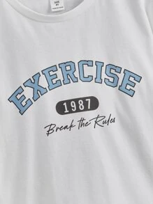 SHEIN Bộ hai mảnh Trai Đắp vá Túi Lá thư Giải trí - Xanh và trắng - Xem 3