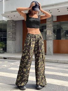 SHEIN Coolane Camo Print Drawstring Hem Cargo Trousers - Multicolor - View 5