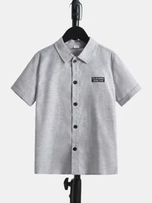 SHEIN Boys Letter Patched Detail Shirt - Light Grey - View 1
