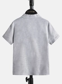 SHEIN Boys Letter Patched Detail Shirt - Light Grey - View 2