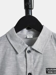 SHEIN Boys Letter Patched Detail Shirt - Light Grey - View 4