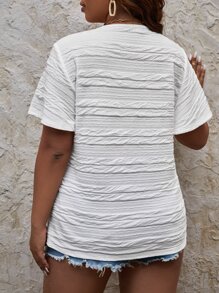 SHEIN LUNE Áo thun Plus size màu trơn Giải trí - trắng - Xem 2
