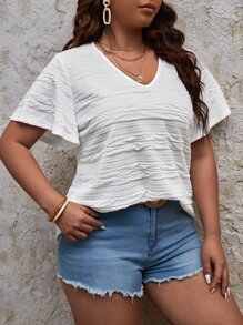 SHEIN LUNE Áo thun Plus size màu trơn Giải trí - trắng - Xem 3