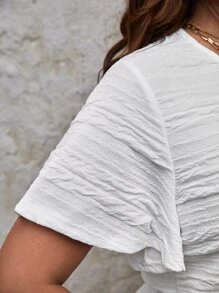 SHEIN LUNE Áo thun Plus size màu trơn Giải trí - trắng - Xem 4