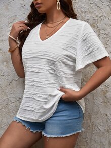 SHEIN LUNE Áo thun Plus size màu trơn Giải trí - trắng - Xem 5