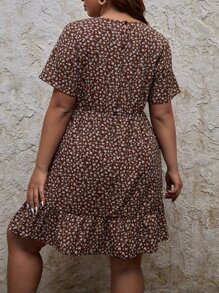 SHEIN Unity Plus Ditsy Floral A-line Dress - Chocolate Brown - View 2