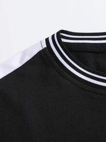 Manfinity Homme 男士字母圖案拼接側邊接縫T恤和短褲 - 黑色 - 查看 3