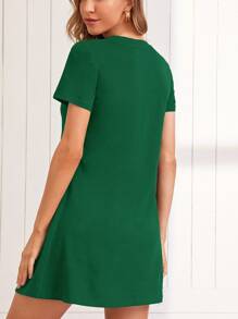 SHEIN LUNE Solid Round Neck Tee Dress - Green - View 2
