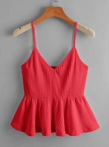 Soleia Rib-knit Ruffle Hem Cami Top - Red - View 1