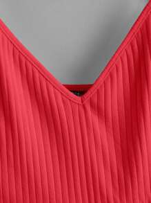 Soleia Rib-knit Ruffle Hem Cami Top - Red - View 3
