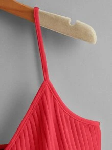 Soleia Rib-knit Ruffle Hem Cami Top - Red - View 4