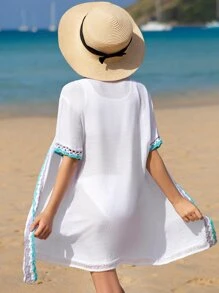 Girls Contrast Trim Open Front Kimono - White - View 2