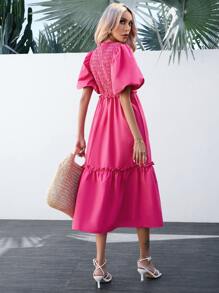Aveloria 泡泡袖荷葉邊洋裝 - 玫紅色 - 查看 2