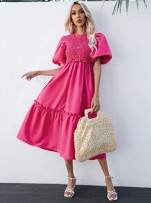 Aveloria 泡泡袖荷葉邊洋裝 - 玫紅色 - 查看 4