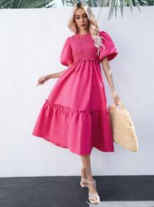 Aveloria 泡泡袖荷葉邊洋裝 - 玫紅色 - 查看 6