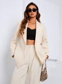 SHEIN Privé 西裝領單釦西裝外套 - 米色 - 查看 6