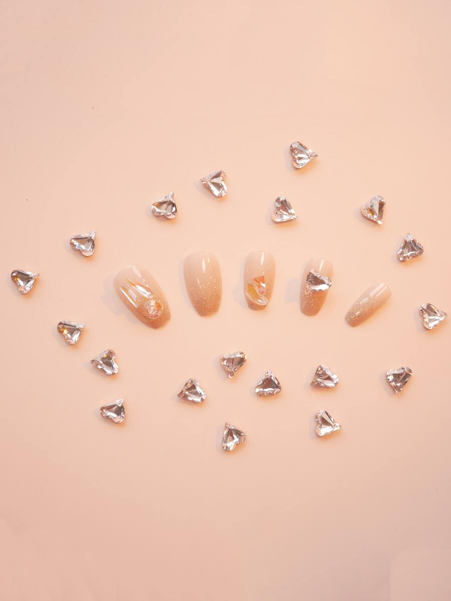 20 hạt đá trang trí móng tay hình trái tim cong màu hồng 3d - Màu Hồng baby - Xem 1