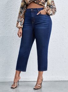 Plus High Waist Cat Whisker Jeans - Dark Wash - View 4