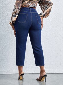 Plus High Waist Cat Whisker Jeans - Dark Wash - View 2