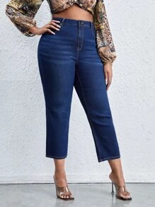 Plus High Waist Cat Whisker Jeans - Dark Wash - View 5