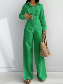 EURMUSE Damska odzież dwuczęściowa Ściągacz Pomarszczona Wycięcie Guziki z przodu Prosty Casual