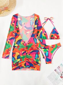 Swim Vcay 滿版印花比基尼泳裝附罩衫連衣裙 - 彩色 - 查看 3