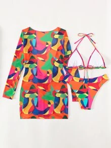 Swim Vcay 滿版印花比基尼泳裝附罩衫連衣裙 - 彩色 - 查看 4