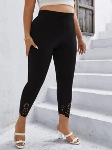 Calvaya Plus Laser Cut Solid Leggings - Black - View 4