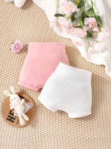 嬰兒2入組素色彈性腰帶短褲 - 彩色 - 查看 1