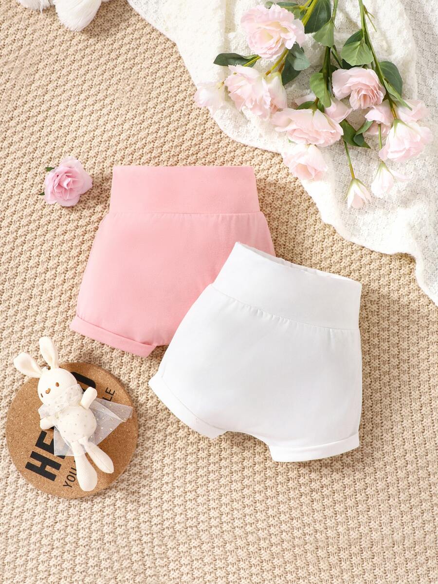 嬰兒2入組素色彈性腰帶短褲 - 彩色 - 查看 1