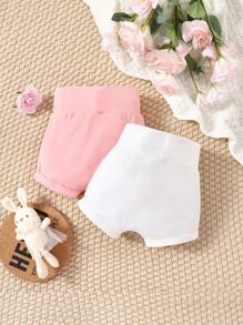 嬰兒2入組素色彈性腰帶短褲 - 彩色 - 查看 2