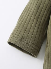 Baby Boy 4pcs Rib Knit Button Front Sleep Jumpsuit & Accessory Hat & Bib & Blanket - Army Green - View 3