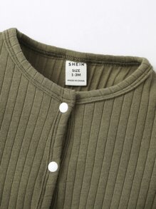 Baby Boy 4pcs Rib Knit Button Front Sleep Jumpsuit & Accessory Hat & Bib & Blanket - Army Green - View 4