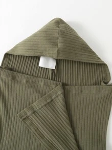 Baby Boy 4pcs Rib Knit Button Front Sleep Jumpsuit & Accessory Hat & Bib & Blanket - Army Green - View 6