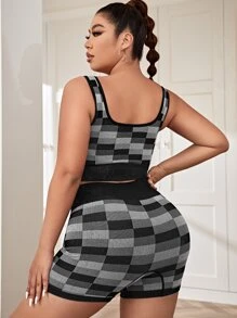 SHEIN Sport Gameset Taglie Forti Set sportivo stretching in quattro direzioni con stampa geo ampia fascia in vita