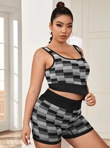 SHEIN Sport Gameset Taglie Forti Set sportivo stretching in quattro direzioni con stampa geo ampia fascia in vita