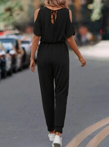 SHEIN LUNE Knot Front Slant Pocket Jumpsuit - Black - View 2