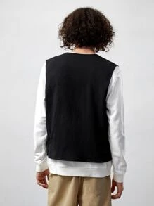 ROMWE MEN Street Life Men 1pc Letter Patched Detail Flap Pocket Vest Jacket - Black - View 2