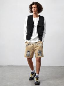 ROMWE MEN Street Life Men 1pc Letter Patched Detail Flap Pocket Vest Jacket - Black - View 4