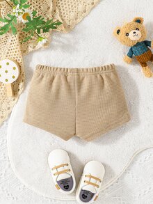 Baby Boy Bear Embroidery Waffle Knit Shorts - Khaki - View 2