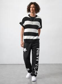 ROMWE MEN Guys Two Tone Batwing Sleeve Knit Top - Black and White - View 3