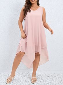 SHEIN LUNE Plus Asymmetrical Hem Tank Dress - Baby Pink - View 1
