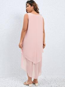 SHEIN LUNE Plus Asymmetrical Hem Tank Dress - Baby Pink - View 2