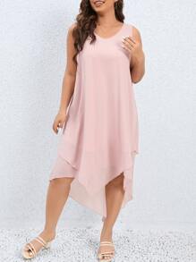 SHEIN LUNE Plus Asymmetrical Hem Tank Dress - Baby Pink - View 3